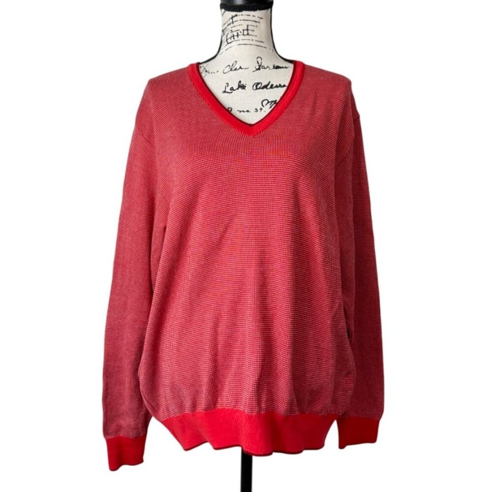 St. Croix Mondo Uomo Mens Size L Sweater V-Neck Red Ribbed Hem Cuff USA Cotton